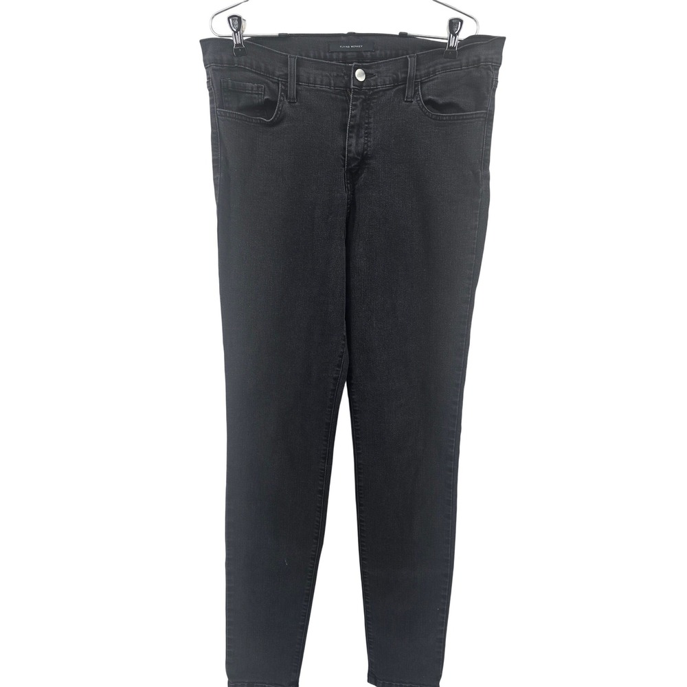 Flying Monkey Jeans Womens 32 Black Skinny Mid Rise Dark Wash Faded Made in USA